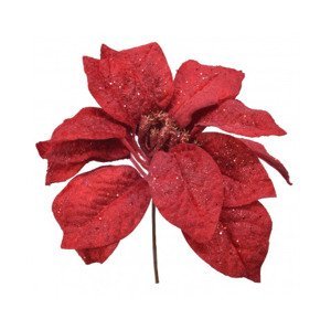 Umelý kvet Vianočná hviezda, trblietavá červená%