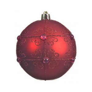 Vianočná ozdoba červená guľa s trblietkami, 8 cm%