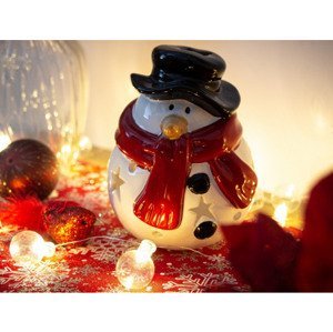 Vianočna dekorácia/svietnik Snehuliak, 14 cm%