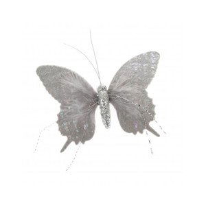 Závesná dekorácia Motýľ 16 cm, šedá látka%