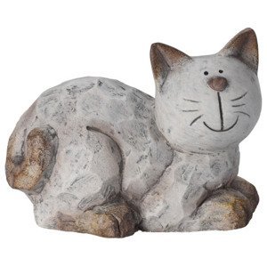 Dekoračná soška (2 druhy) Ležiaca mačka, šedá keramika%