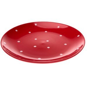 Plytký tanier 26,5 cm, červený s bodkami%