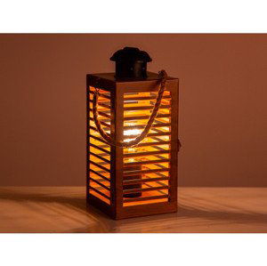 Stolová lampa Wismar 25 cm, tvar lucerny, drevený vzhľad%