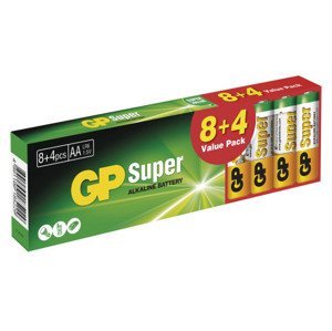 Alkalické baterie GP Super AA (LR6) 8+4 ks%