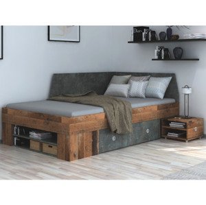 Úložná posteľ so zástenou Junior 120x200 cm, vintage optika dreva/tmavý betón%
