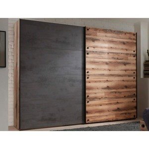 Šatník s posuvnými dverami Dover, 270 cm, zrubová doska / tmavý betón%