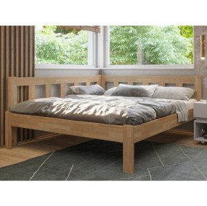 Rohová posteľ so zástenou vľavo Tema L 180x200 cm, prírodný buk%