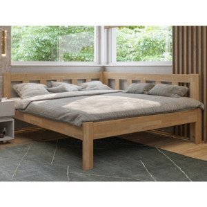 Rohová posteľ so zástenou vpravo Tema P 180x200 cm, prírodný buk%