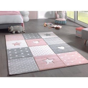 Detský koberec Diamond Kids 120x170 cm, ružový, hviezdy a srdce%