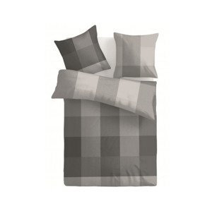 Obliečky Casa, mikroflanel, šedé/svetlo hnedé kocky%