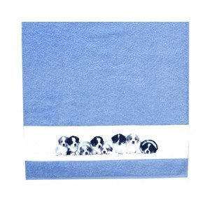 Detský uterák 50x100 cm, motív šteňatá, modrý%