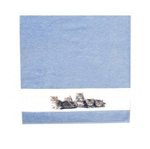 Detský uterák 50x100 cm, motív mačiatka, modrý%