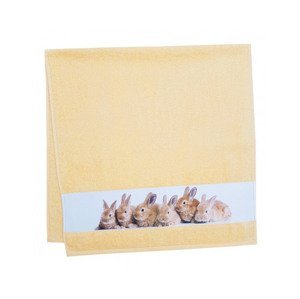 Detská osuška 75x150 cm, motív zajačiky, žltá%