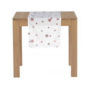 Vianočný behúň na stôl Červené vločky, biely, 150x40 cm%