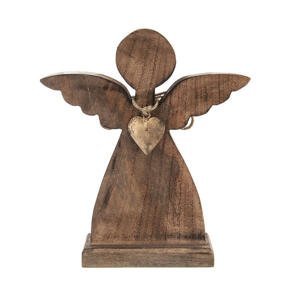 Drevený anjel MANGO s kovovým srdcom, 30,5 cm