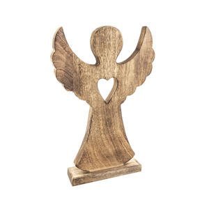 Drevený anjel MANGO SRDCE, 36,5 cm