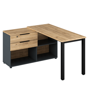 Rohový PC stôl, grafit/dub artisan, KLAUDIUS TYP 8