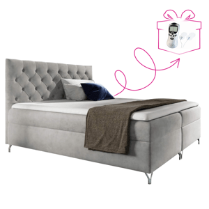 Boxspringová posteľ, 160x200, svetlosivá látka Velvet, GULIETTE + darček