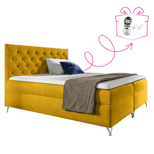 Boxspringová posteľ, 120x200, žltá látka Velvet, GULIETTE + darček