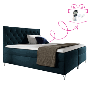 Boxspringová posteľ, 160x200, tmavomodrá látka Velvet, GULIETTE + darček