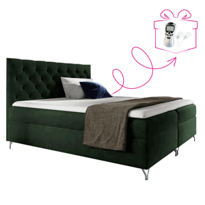 Boxspringová posteľ, 160x200, zelená látka Velvet, GULIETTE + darček