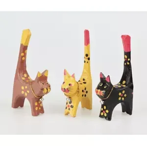 Drevená mačka dekor - Socha troch mačiek, Černá