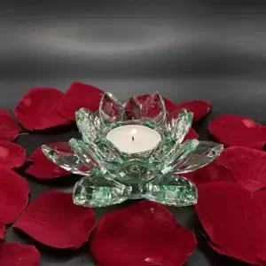Krištáľové sklo - Svietnik lotosový kvet Basic, Zelená