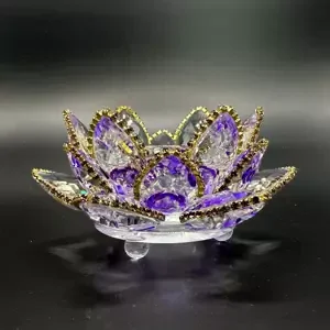 Krištáľové sklo - Svietnik lotosový kvet s minerálmi Basic, Fialová