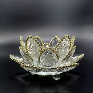 Krištáľové sklo - Svietnik lotosový kvet s minerálmi Basic, Bílá