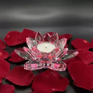 Krištáľové sklo - Svietnik lotosový kvet Exclusive, Růžová