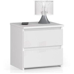 Moderný nočný stolík CALIN40, biely/biely lesk