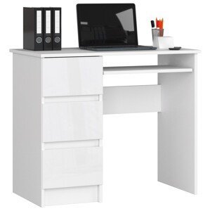 Dizajnový písací stôl JIŘÍ90L, biely / biely lesk