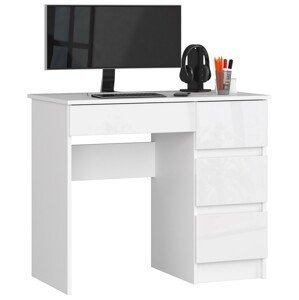 Moderný písací stôl ZEUS90P, biely/biely lesk
