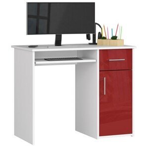 Dizajnový písací stôl MELANIA90, biely / červený lesk