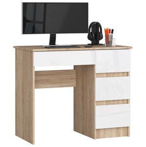 Moderný písací stôl ZEUS90P, dub Sonoma / biely lesk