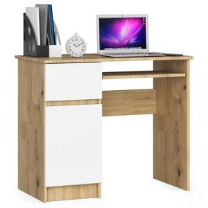 Dizajnový písací stôl PIXEL90L, dub Artisan / biela