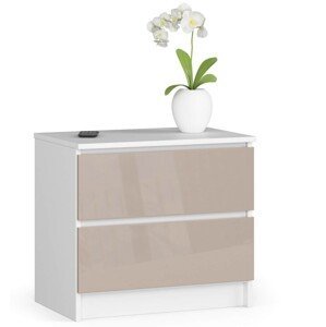 Dizajnový nočný stolík KARIN60, biely / capuccino lesk