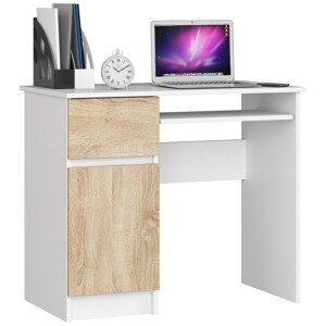Dizajnový písací stôl PIXEL90L, biely / dub Sonoma
