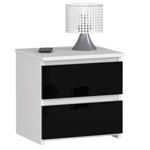 Moderný nočný stolík CALIN40, biely / čierny lesk