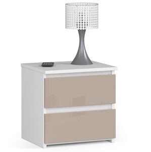 Dizajnový nočný stolík CALIN40, biely / capuccino lesk