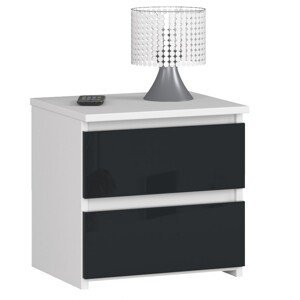 Moderný nočný stolík CALIN40, biely / grafit lesk