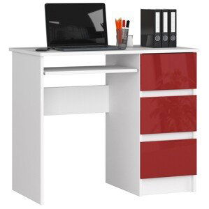 Moderný písací stôl JIRÍ90P, biely / červený lesk