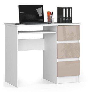 Moderný písací stôl PEGAS90P, biela / cappuccino lesk
