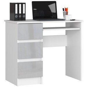 Dizajnový písací stôl JIŘÍ90L, biely / šedý lesk