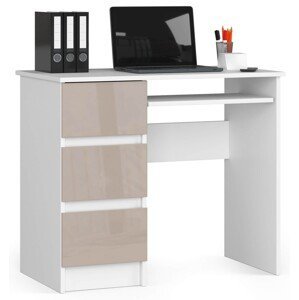 Moderný písací stôl PEGAS90L, biela / cappuccino lesk