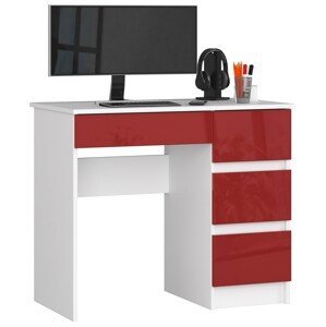 Dizajnový písací stôl ZEUS90P, biely / červený lesk