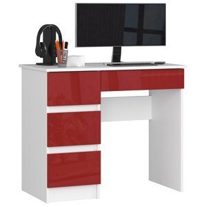Dizajnový písací stôl ZEUS90L, biely / červený lesk