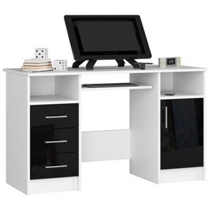 Moderný písací stôl ANNA124, biely / čierny lesk
