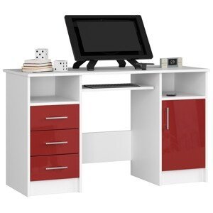 Moderný písací stôl ANNA124, biely / červený lesk