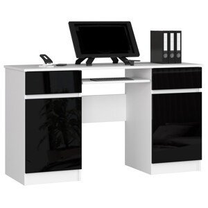 Moderný písací stôl ANNA135, biely / čierny lesk